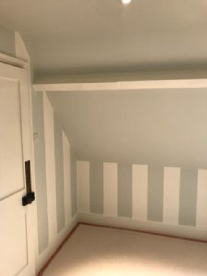 Completed hand-painted striped bedroom