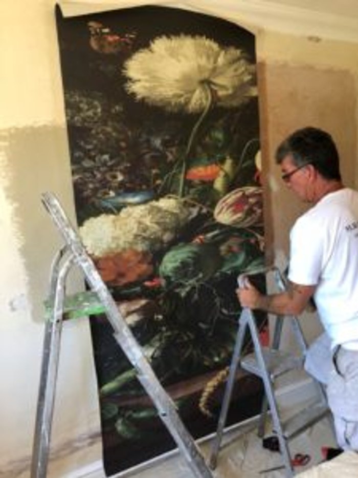Hand-painted mural in progress